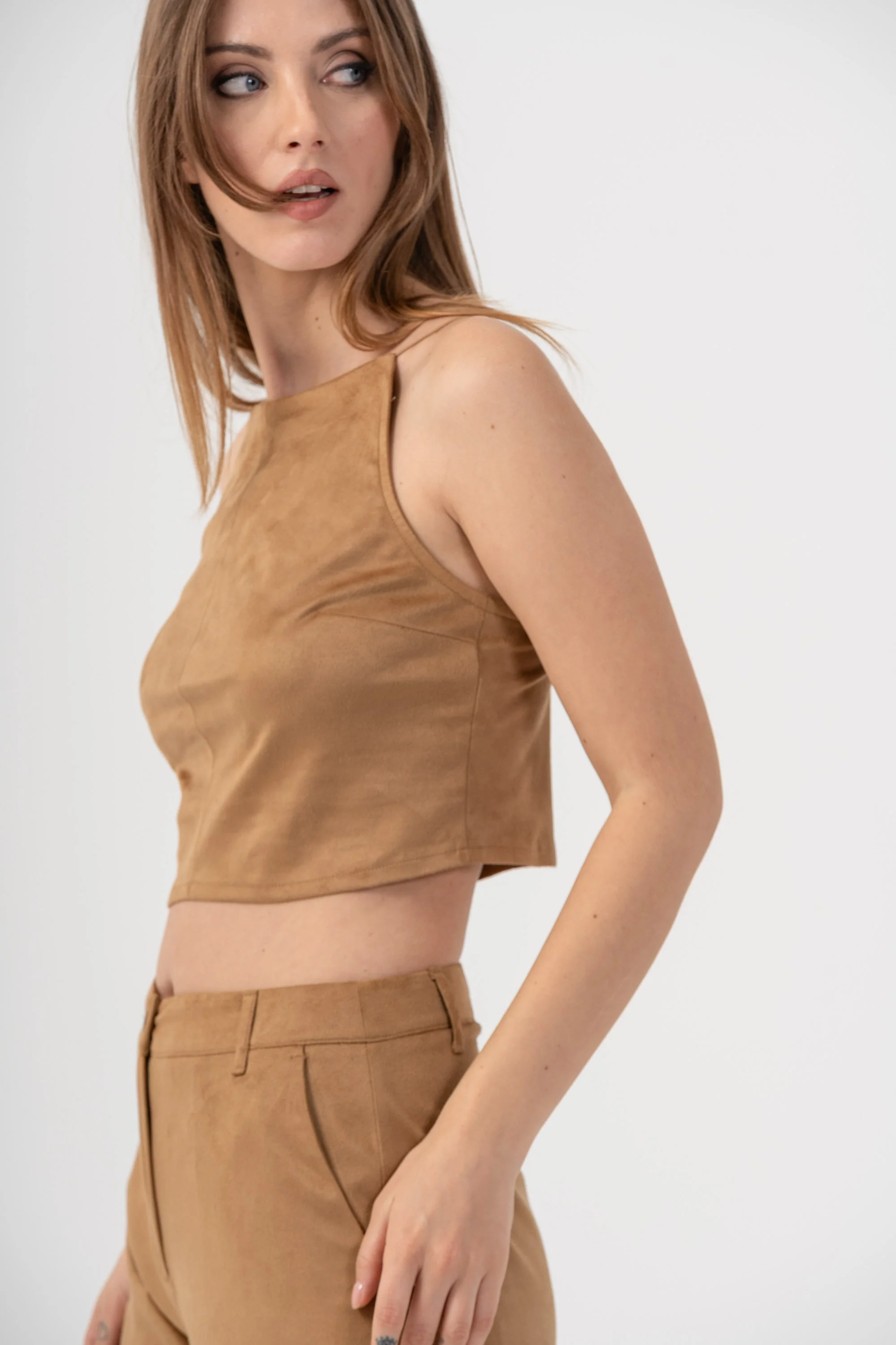 Top cropped effetto suede - TOP BOTUX - Image 3