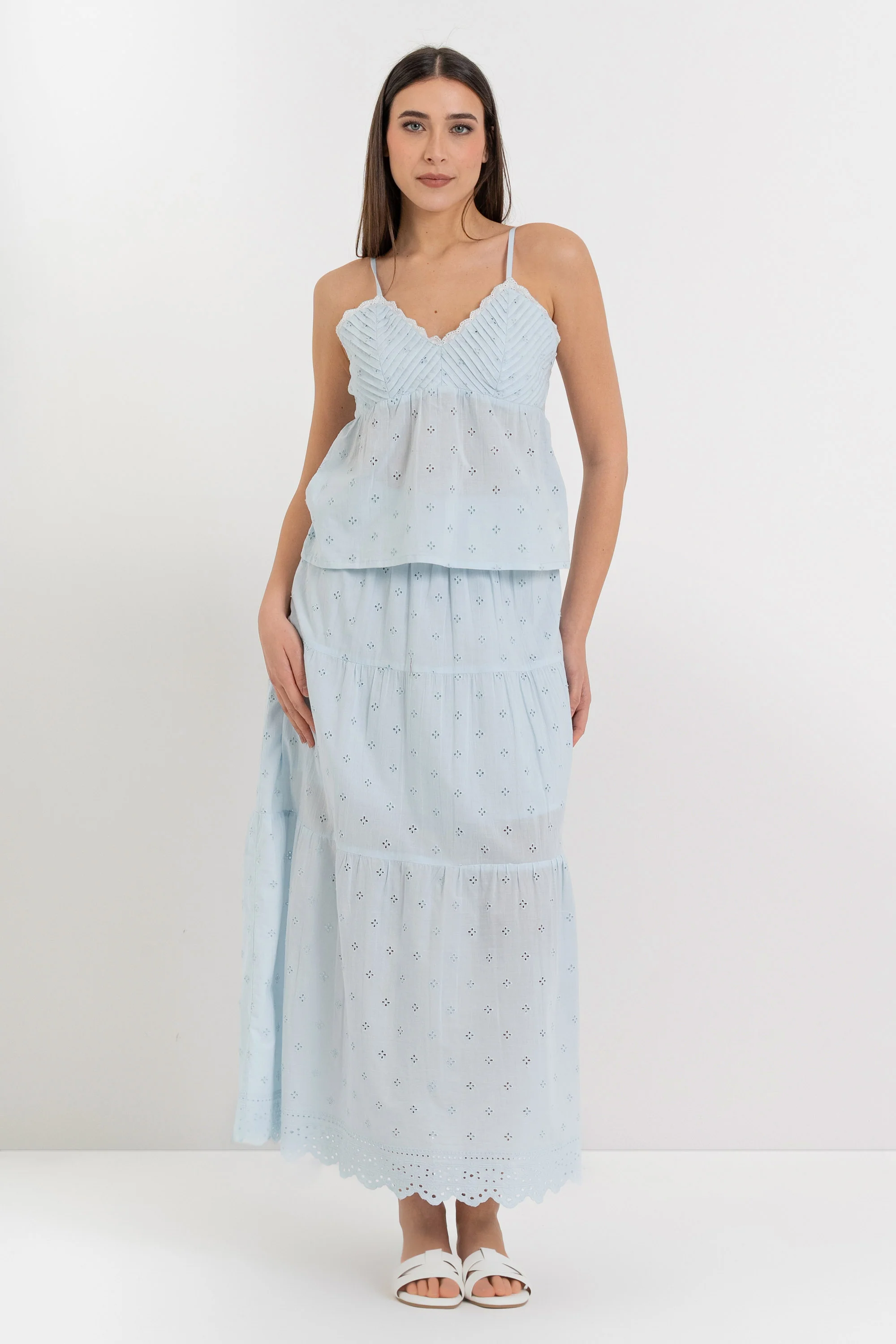 Top donna in cotone con spalline sottili e sangallo - Top KIDODX - Image 2