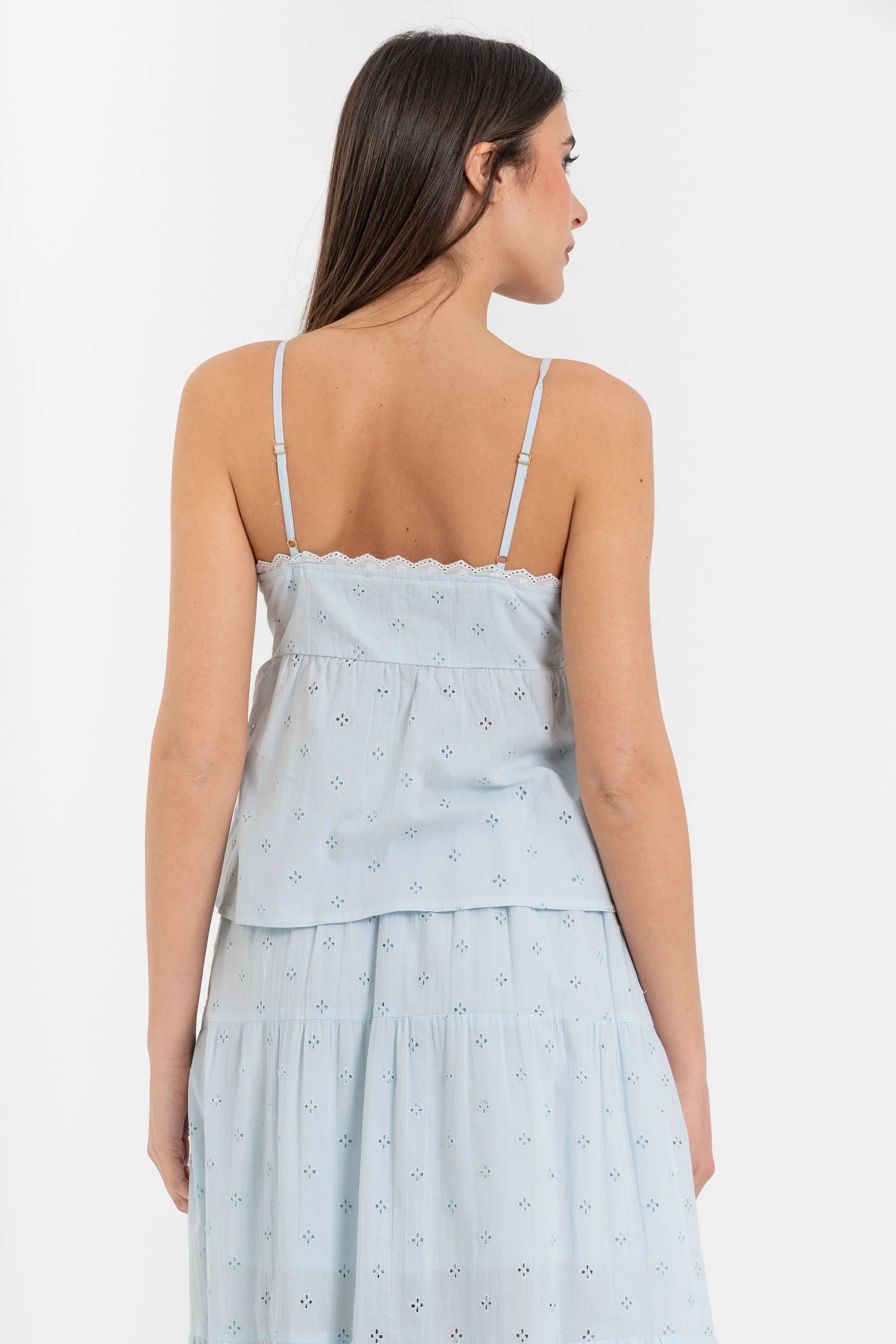 Top donna in cotone con spalline sottili e sangallo - Top KIDODX - Image 4