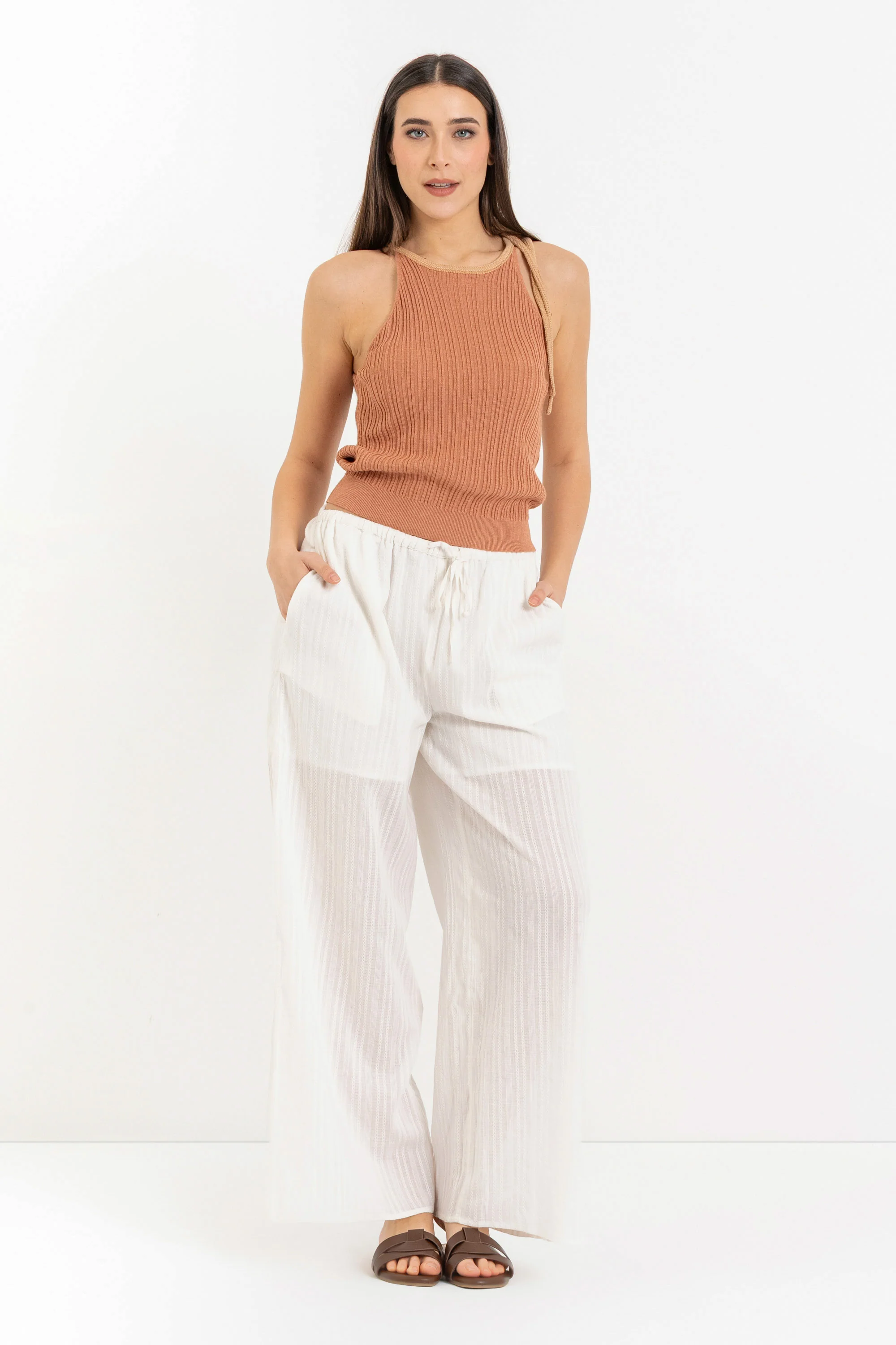 Top da donna in maglia di viscosa a costine con nodo - Top CORALINEX - Image 2