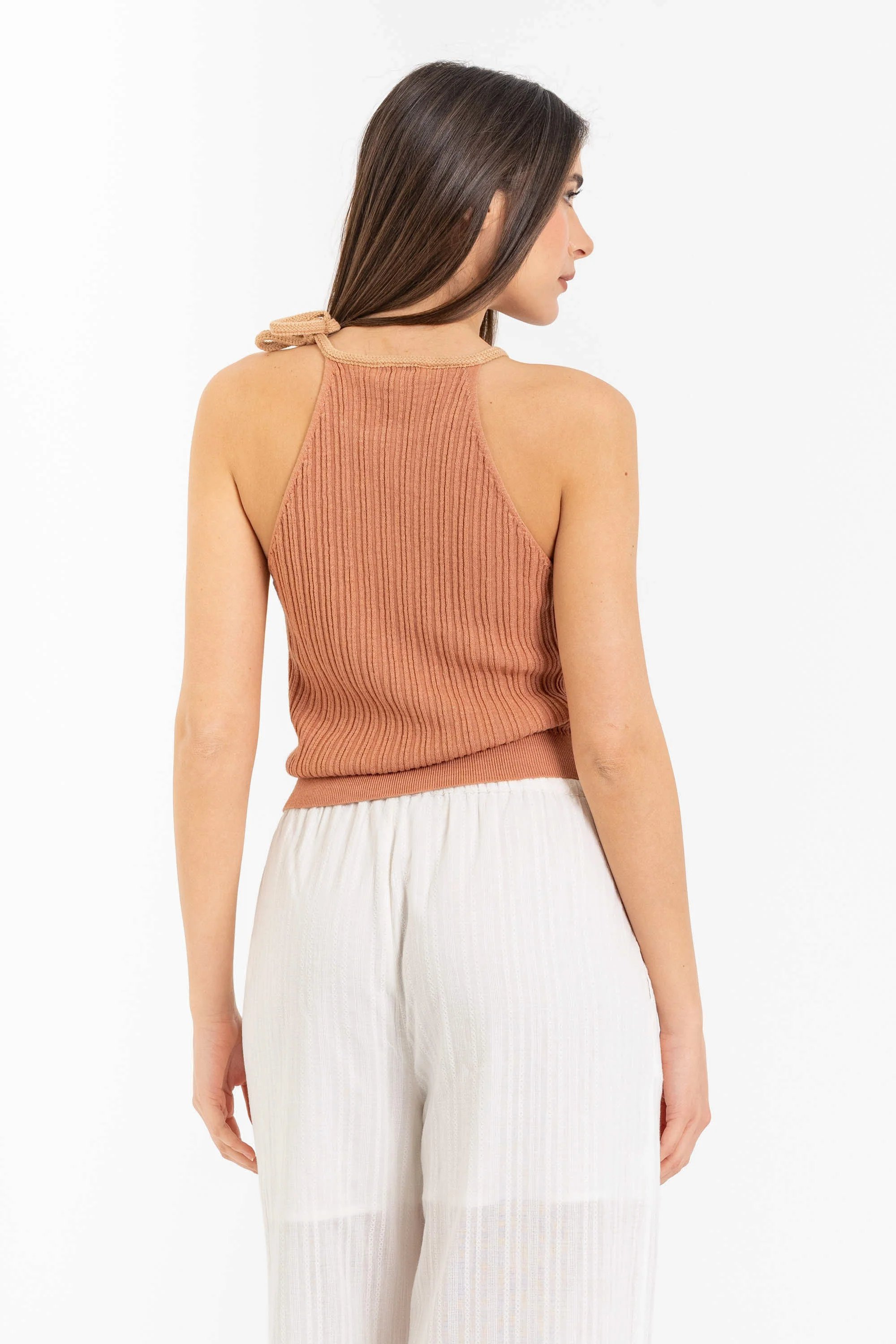 Top da donna in maglia di viscosa a costine con nodo - Top CORALINEX - Image 4