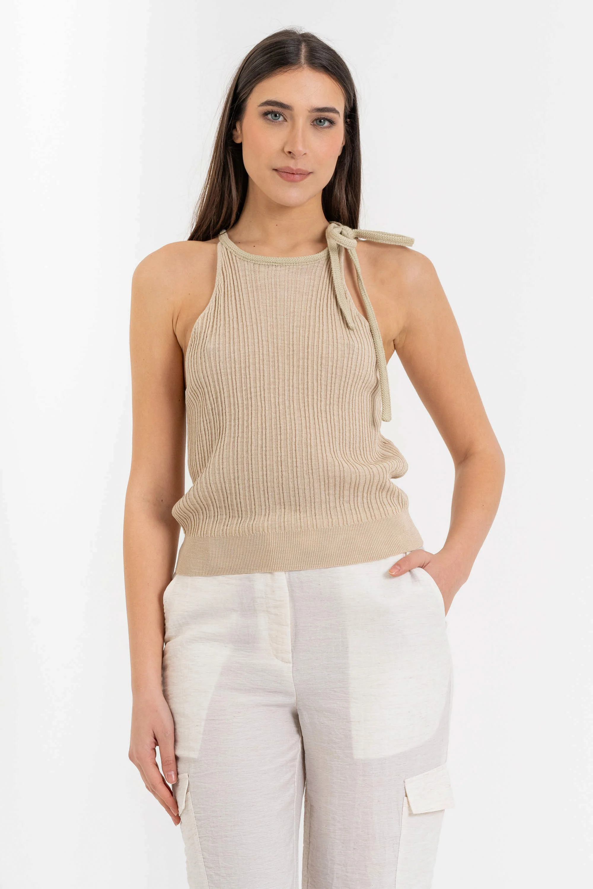 Top da donna in maglia di viscosa a costine con nodo - Top CORALINEX - Image 5